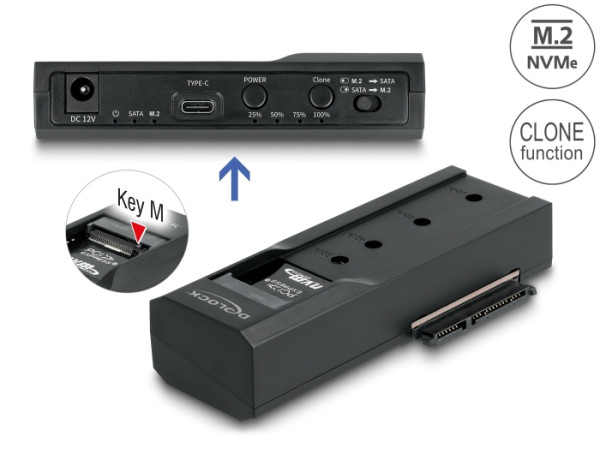 DeLOCK USB Type-C Konverter für 1 x M.2 NVMe SSD + 1 x SATA SSD / HDD mit Klon Funktion (64252)