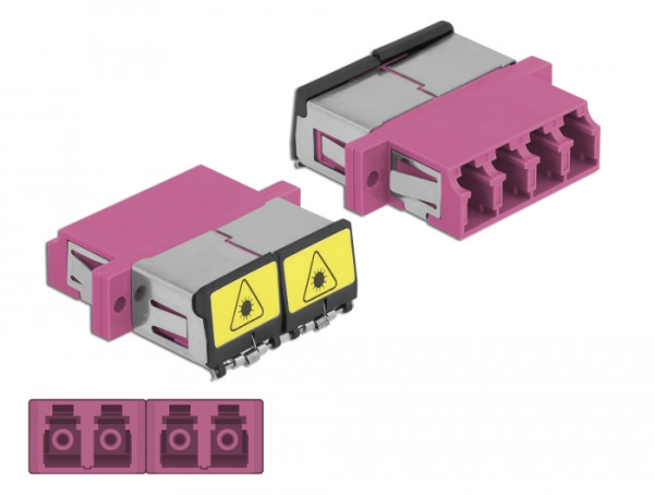 DeLOCK LWL Kupplung mit Laserschutzklappe LC Quad Buchse zu LC Quad Buchse Multimode violett (86906)