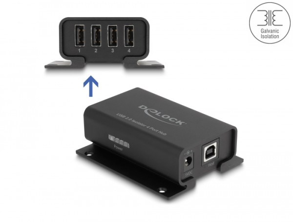DeLOCK 4 Port USB 2.0 Isolator Hub mit 5 kV Isolation für Datenleitung (64226)