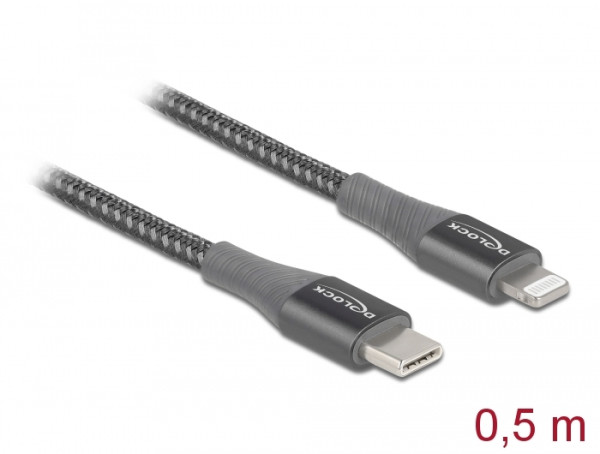 DeLOCK Daten- und Ladekabel USB Type-C zu Lightning für iPhone, iPad und iPod grau 0,5 m MFi (86630)