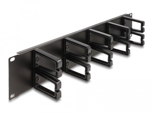 DeLOCK 19″ Kabelmanagement Rangierpanel mit 10 Kunststoffbügel 2 HE schwarz (66917)