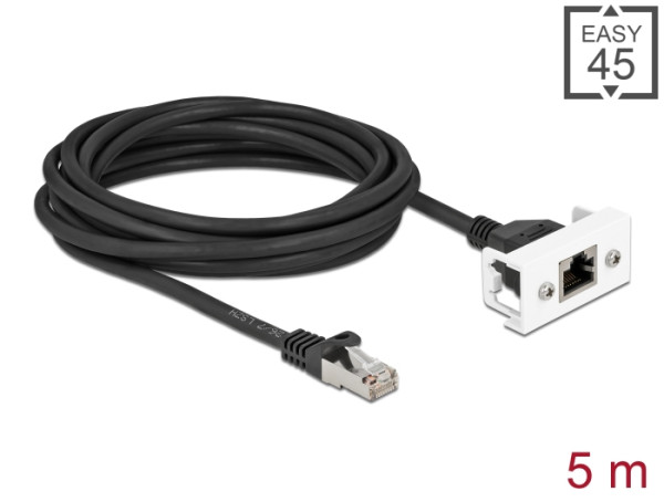 DeLOCK Netzwerk Verlängerungskabel für Easy 45 Modul S/FTP RJ45 Stecker zu RJ45 Buchse Cat.6A 5 m schwarz (87123)