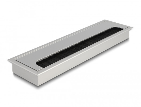 DeLOCK Kabeldurchführung für Tischeinbau mit Bürste 280 x 80 x 28 mm silber (66862)