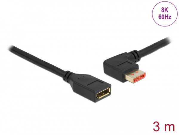 DeLOCK DisplayPort Verlängerungskabel Stecker 90° links gewinkelt zu Buchse 8K 60 Hz 3 m (87076)