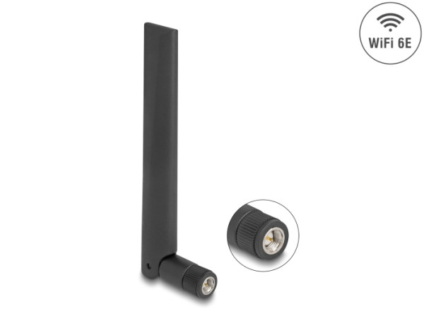 DeLOCK WiFi 6E Antenne SMA Stecker 3 dBi omnidirektional mit Kippgelenk schwarz (88399)