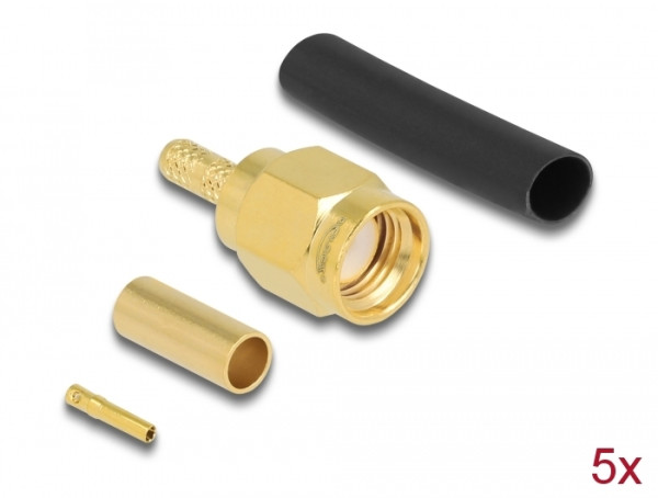 DeLOCK RP-SMA Stecker zum Crimpen RG-174 / RG-316 mit passendem Schrumpfschlauch (90042)