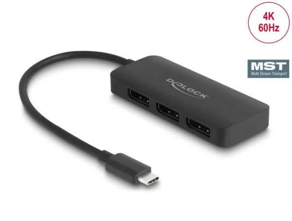 DeLOCK USB Type-C Splitter DP Alt Mode zu 3 x DisplayPort MST 4K 60 Hz (88041)