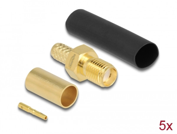 DeLOCK SMA Buchse zum Crimpen LMR200 mit passendem Schrumpfschlauch (90038)