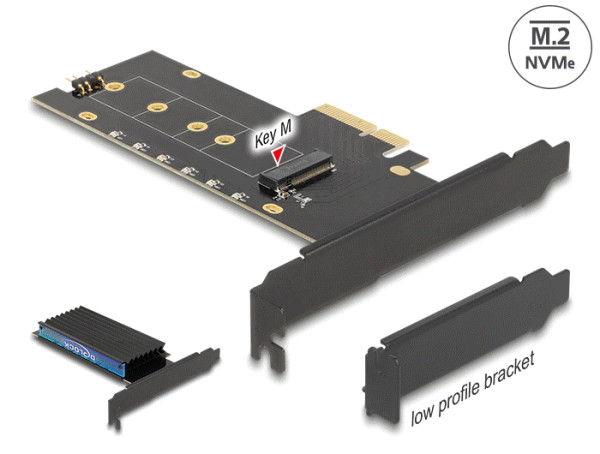 DeLOCK PCI Express x4 Karte zu 1 x intern NVMe M.2 Key M mit Kühlkörper und RGB LED Beleuchtung - Low Profile Formfaktor (89013)